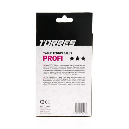 Мяч для наст. тенниса TORRES Profi 3*, TT23012, диам. 40+мм, упак. 6 шт, белый за 338.30 ₽ купить в Ставрополе