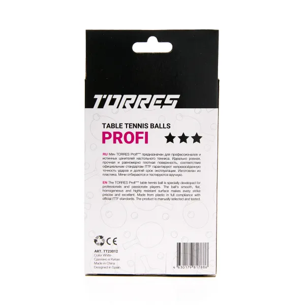 Мяч для наст. тенниса TORRES Profi 3*, TT23012, диам. 40+мм, упак. 6 шт, белый за 338.30 ₽ в Ставрополе