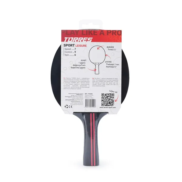 Ракетка для н/т TORRES Sport 1*, TT23005 для любителей, накладка 1,5 мм, конич. ручка за 991.10 ₽ в Ставрополе